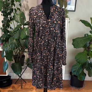 Maeve Black and Orange Floral Long Sleeve Dress